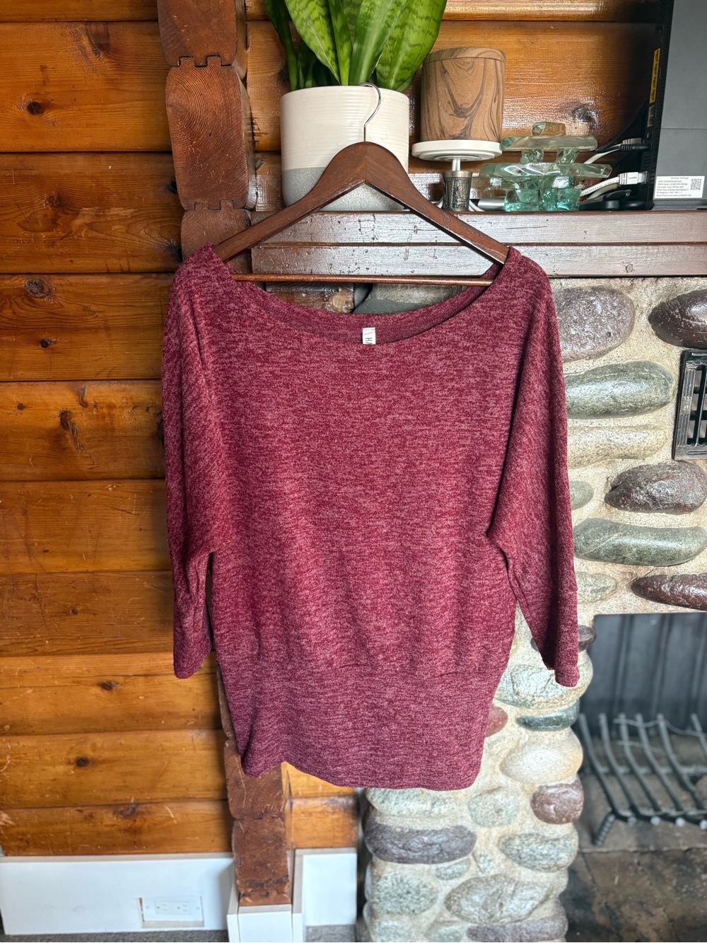 Haute Fox 3X Burgundy Marled Dolman Sweater Top Plus Size Cozy Casual